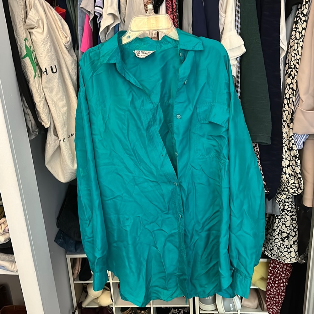 Bright green/blue button down